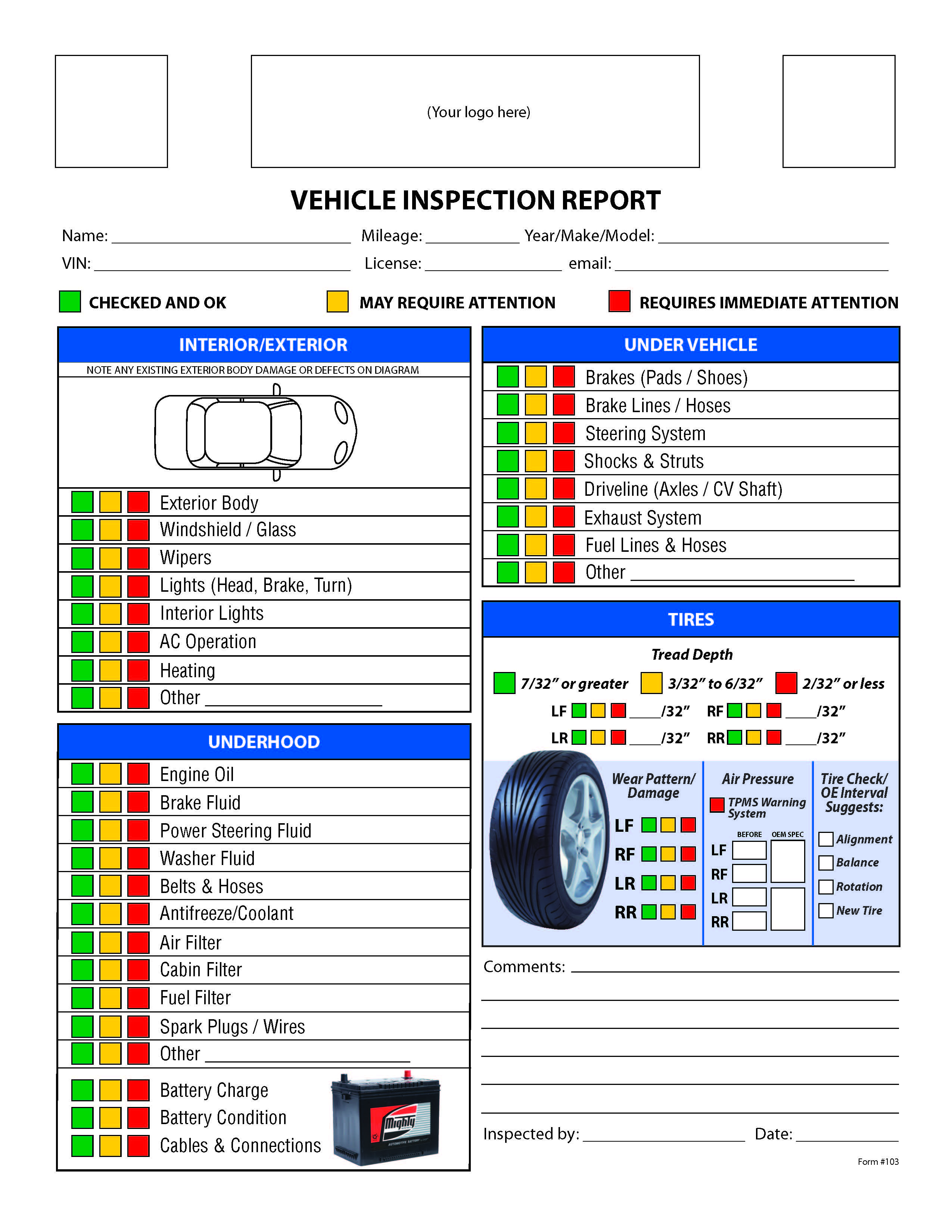 Auto Dealerships - Vehicle Inspection Form